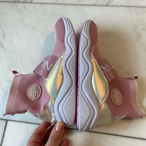 Nautica, girls 2, pink and iridescent white stretchy sock boot sneakers - Picture 7 of 9